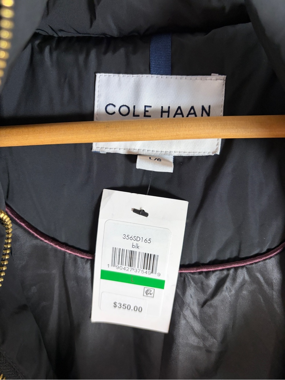 Cole Haan Black Quilted Down/Feather Hooded Maxi Puffer Coat - Large - Picture 6 of 16